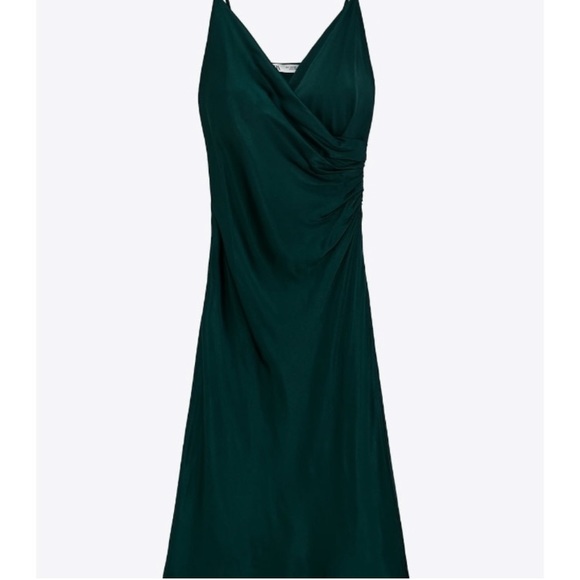 Zara Draped Slip Dress Medium Dark Emerald Green - Picture 12 of 16